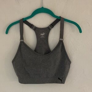 PUMA Racerback Sports Bra, Size L, Gray/Charcoal, Adjustable Straps